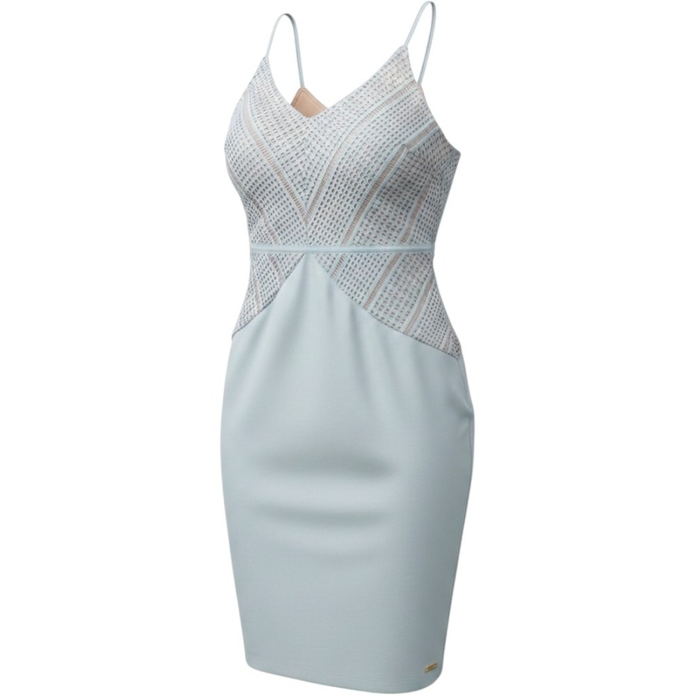 Maria Tailor Daeva Sheath Cocktail Dress Women 42 Pastel Blue Halter Midi